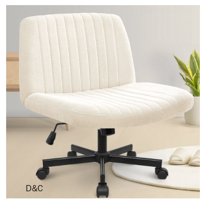 CELTOSS Criss Cross Legged Home Office Chair, Fabric Armless Swivel Task Computer Chair with Wheels, Wide Seat, Vanity Chair, Comfy Chair, Beige