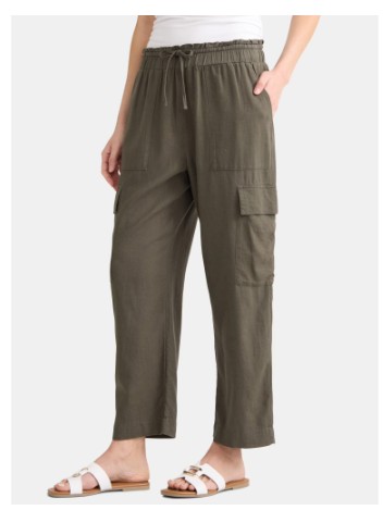 Time and Tru Women’s Linen Blend Cropped Cargo Pants, 27″ Inseam, Sizes XS-3XL