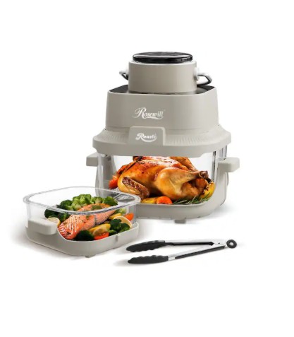 Rosewill – 8-in-1 Portable Glass Air Fryer, 5.5QT & 1.6QT Glass Pot with Lid & Tongs – Saturn Gray