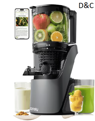 Canoly C16 Cold Press Juicer, 250W AC Brushless Motor, 6″ Extra Wide Feed Chute, 3-in-1 Juice Maker for Sorbet & Nut Milk, Black
