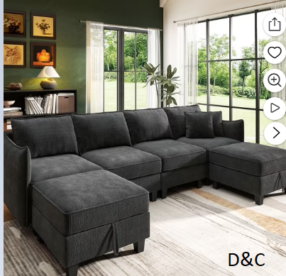 BedLuxury 112″ Modular Sectional Sofa with 2 Moveable Storage Ottoman