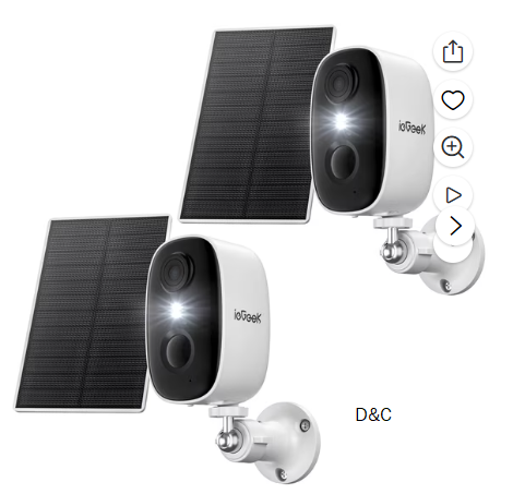 (2 pack) ieGeek Solar Outdoor Security Cameras Wireless, 2K Color Night Vision, Surveillance with AI Detection, Work with Alexa Supports only 2.4G WIFI