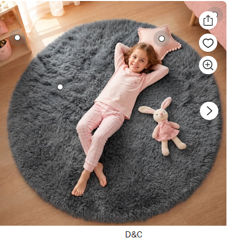 Sanmadrola Round Area Rug for Bedroom Fluffy Circle Rug 5.2’X5.2′ for Kids Room Furry Carpet for Girls Bedroom Shaggy Circular Rug for Nursery Room Fuzzy Plush Rug Dorm Cute Room Decor for Baby Gray