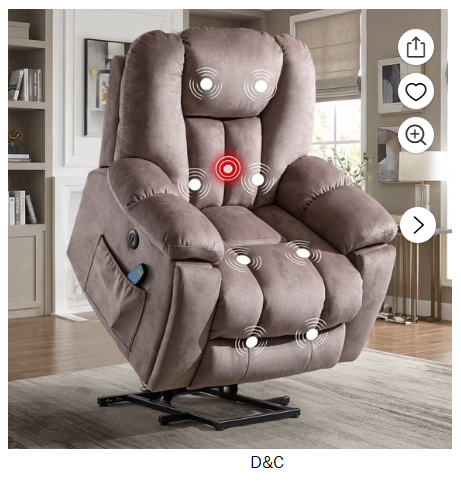 Ebello Large Power Lift Recliner Chair with Heat Massage, USB Ports – Ergonomic Recliner Chair for Elderly, Light Brown