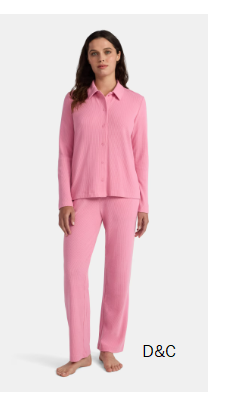 Lissome Women’s Soft Double Brushed Waffle Knit Notch Collar Long Sleeve Pajama Set , Sizes S-3X
