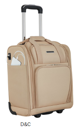 French Connection 16-inch Under Seater Luggage with USB Port, Toasted Almond