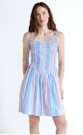 Free Assembly Women’s Sleeveless Smocked Cotton Mini Dress, Sizes XS-XXL