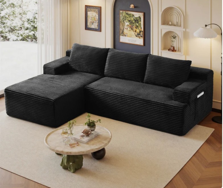 Boneless 96″ Sectional Couches For Living Room Modern Modular L-Shape Cloud Sofa Compression-Boneless Deep Seat Couch With Chaise