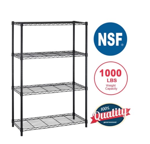 BestOffice 4 Shelf Wire Shelving Unit Garage NSF Wire Shelf Metal Storage Shelves Heavy Duty Height Adjustable for 1000 lbs Capacity Black