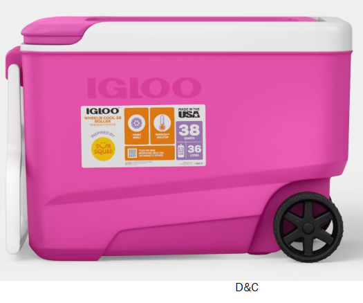 Sun Squad Wheelie 53 Cans/38qt Rolling Cooler – Pink Fizz
