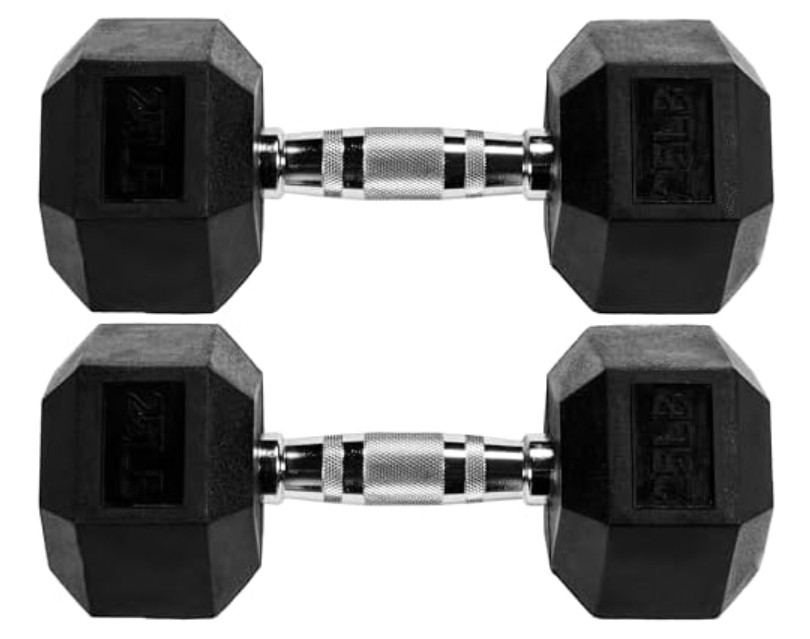 Fitvids Rubber Encased Hex Dumbbell, 25LB Pair