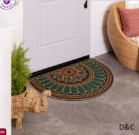 Amoura Geometric Tiled Medallion Recycled Rubber All Weather Non-Slip Outdoor Slice Door Mat