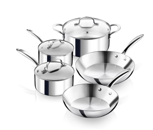 Gotham Steel 10 Pcs Stainless Steel Cookware Set, Pots and Pans Set Non Stick with Induction Cookware, Made Without Forever Chemicals, Metal Utensil Safe, Oven and Dishwasher Safe
