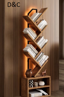 Casacomoda 6 Tier Tall Tree Bookshelf with LED Lights, Bookcase with Double Storage Cabinet