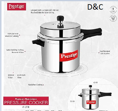Prestige Popular Aluminium Pressure Cooker, 6 Liters