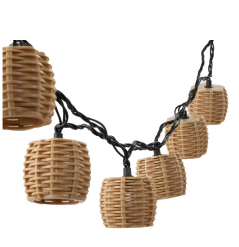 Mainstays 10-Light Outdoor String Lights, 7.4 ft Lighted Length, Plug-in, Beige Rattan