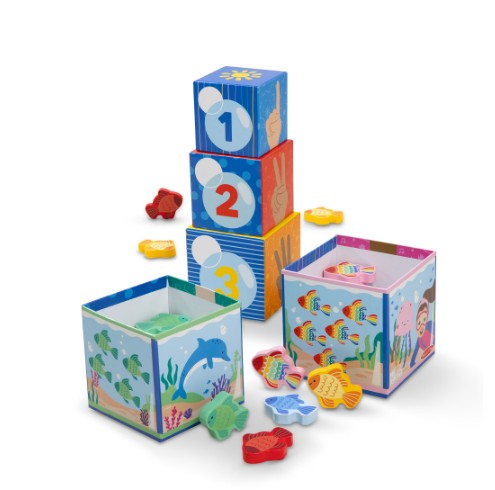 Melissa & Doug® Ms. Rachel™ Sort and Count Nesting and Stacking Blocks with Wooden Fish Preschool Learning Toy for Boys, Girls – FSC Certified