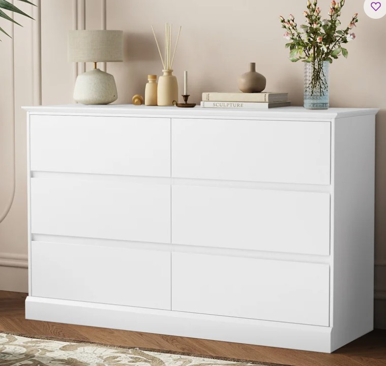 Dornisha 6 Drawer Double Dresser, 47.2″ Chest Of Drawers, Modern Bedroom Dresser for Closet and Living Room, White