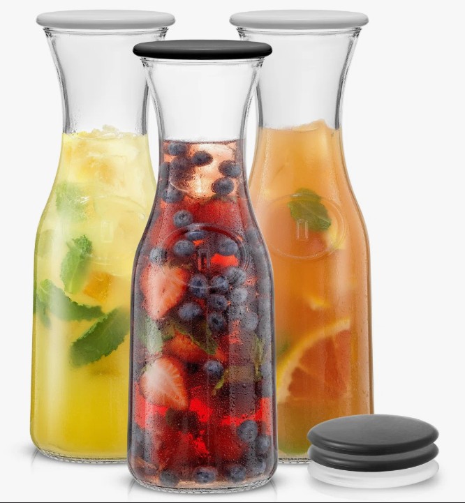 Brightware Hali Glass Pitcher with Lids – 36 oz – Set of 3 (Set of 3)