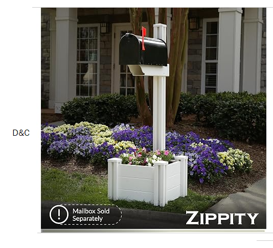 Zippity Majestic Mailbox Post w/Planter Box, White Vinyl DIY No Dig Kit