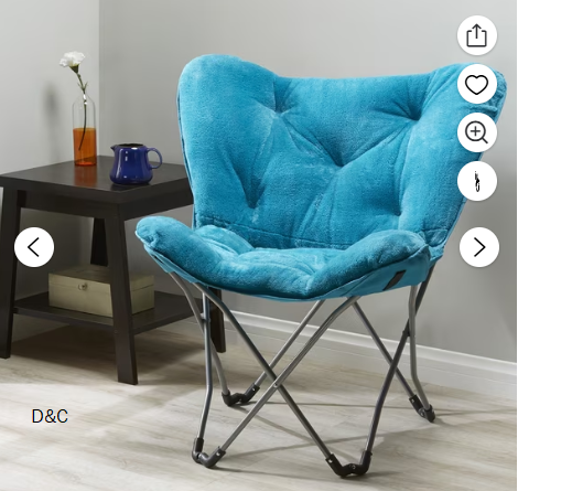 Mainstays Fabric Folding Butterfly Chair, Teal Faux Fur