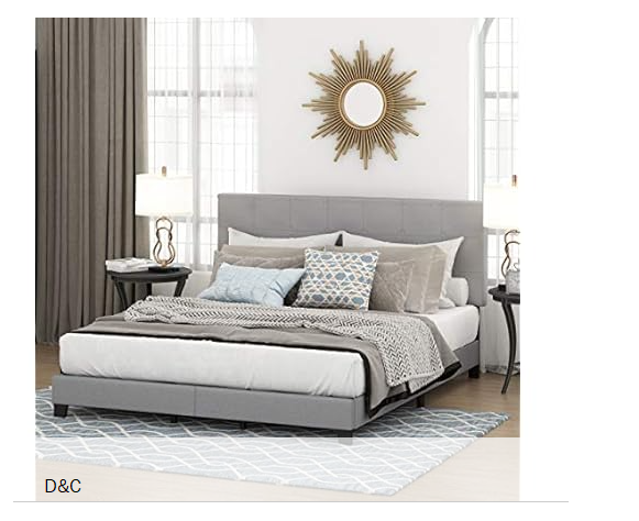 Furinno Laval Button Tufted Upholstered Platform Bed Frame, California King, Glacier