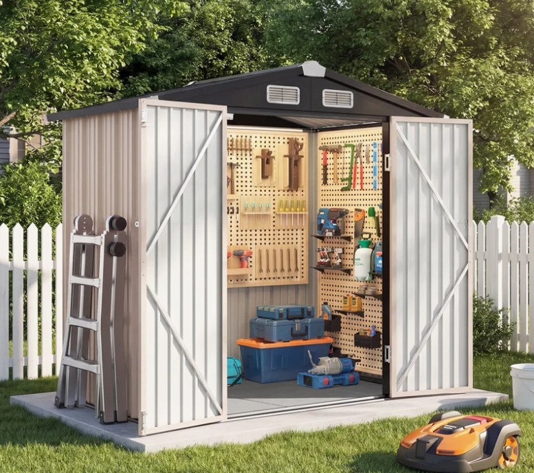 6X4 Ft. Outdoor Storage Shed With Floor And Double Doors, Brown