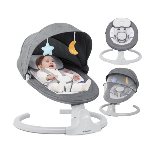 Babyeap Baby Swing for Infants – APP Remote Bluetooth Control, 5 Speed Settings, 10 Lullabies, Gray