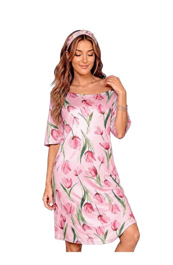 DAKIMOE Nightgowns for Women Short Sleeve Sleep Shirt Comfy Cute Casual Loose Pajamas Sleepwear Valentine’s Day Gift