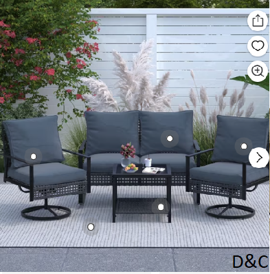 Ainfox 4-Piece Outdoor Patio Furniture Sofa Set with Chairs, Coffee Table and Loveseat, Gray