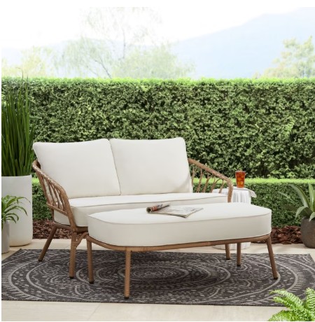 Better Homes & Gardens Willow Sage All-Weather Wicker Outdoor Loveseat and Ottoman Set, Beige