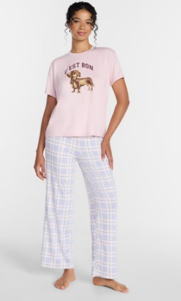 Joyspun Women’s Dreamy Soft Collection Short Sleeve Sleep Top and Open Leg Pants Pajama Set, 2-Piece, Sizes XS-3X