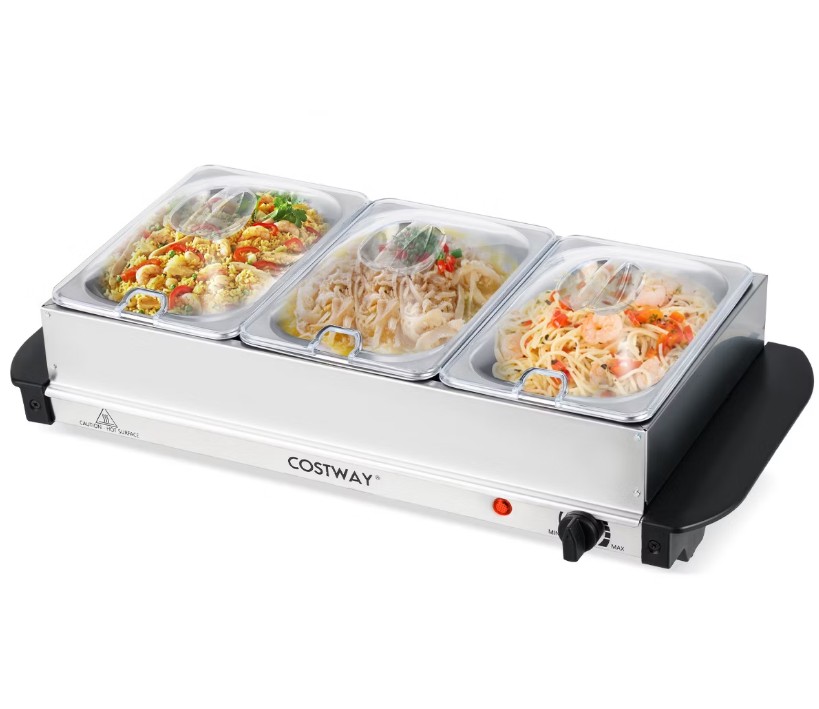 Costway Electric Buffet Server Food Warmer with 3 Removable Trays Adjustable Tempered