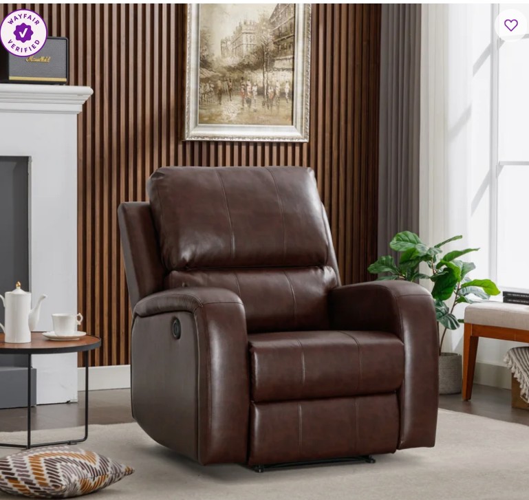 Bucklebury 35.8” Wide Modern Vegan Leather Electric Power Recliner with USB Charge Port