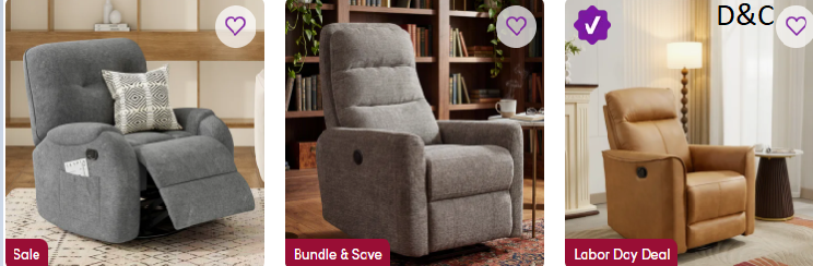 Recliners and Sectional’s Closeout sale.