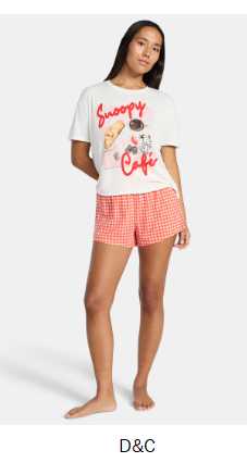 Women’s and Women’s Plus Peanuts Sleep Tee and Shorts Pajama Set As low as $7