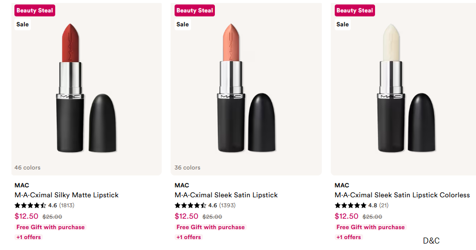 50% off select MAC LipSticks