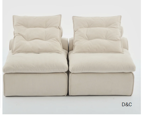 Armrestless Modular For 2, Beige Corduroy, Diy Arrangements, With Lumbar Pillow And Neck Support , 2 Seats, Soft Combinations, Pillows Included