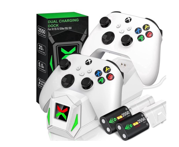 Beboncool Dual Xbox Controller Charger with 2×5520mWh Battery Packs for Xbox Series X|S/One/Elite