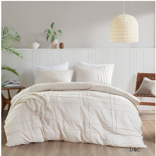 Harris Neutral Soft Washed Pinch Pleated 3-Piece Queen Duvet Cover Set