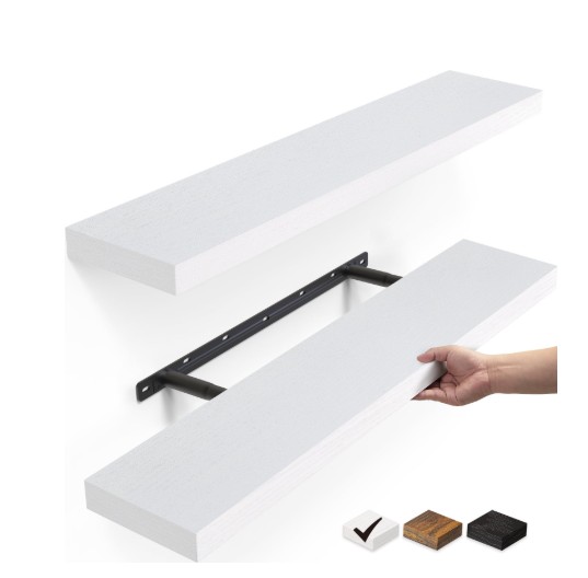 Ophanie 22.5 inch 2 Pack Wood Floating Shelves, Hanging Float Shelf for Wall Mounted Decorative Shelves, 6.7 x 23 Inch, Set of 2, White