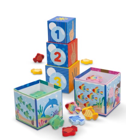 Melissa & Doug® Ms. Rachel™ Sort and Count Nesting and Stacking Blocks with Wooden Fish Preschool Learning Toy for Boys, Girls – FSC Certified