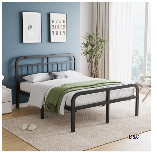 14” High Metal Platform Bed Frame With Headboard And Footboard, Underbed Storage, Industrial Style