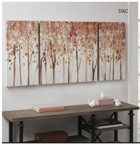 Autumn Forest Red Triptych 3-Piece Hand-Painted Textured Canvas Wall Art Set