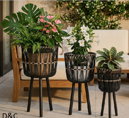 Modern Round Wooden Planters on Stand for Indoor or Outdoor Flower Pots