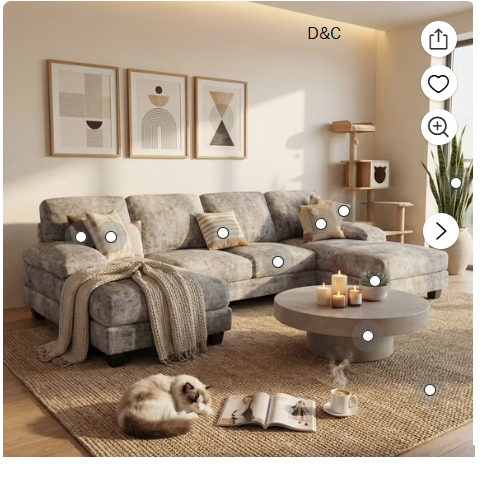 Homall U-Shape 6 Seat Sectional Sofa, Chenille Fabric Modular Couch, Oversized Sofa with Chaise for Living Room, Light Gray