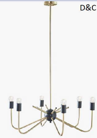 Alexis 6-Light Metal Chandelier with Curved Rod Design