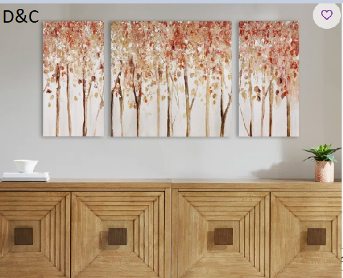 Autumn Forest Red Triptych 3-Piece Hand-Painted Textured Canvas Wall Art Set