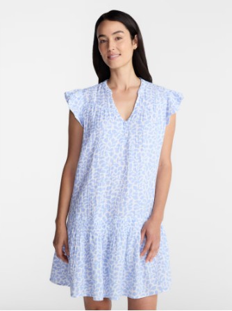 Time and Tru Women’s Double Cloth Mini Dress with Flutter Sleeves, Sizes XS-XXXL