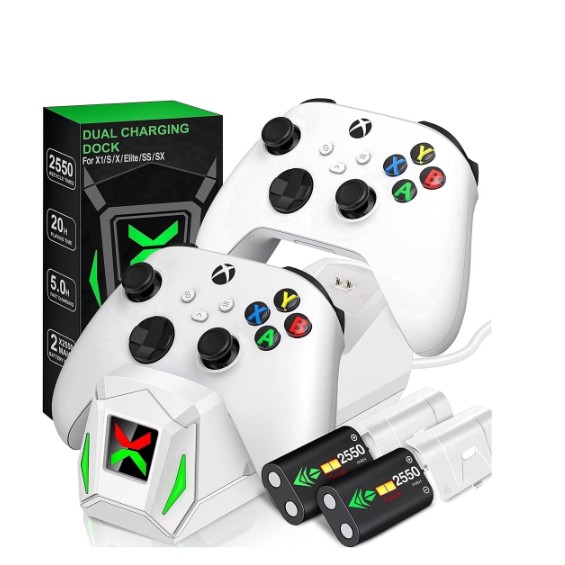 Beboncool Dual Xbox Controller Charger with 2×5520mWh Battery Packs for Xbox Series X|S/One/Elite